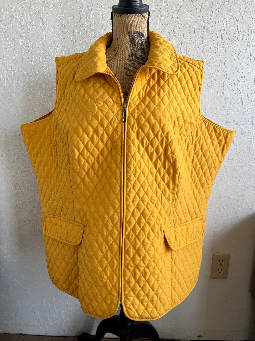 Size 3X CJ Banks Quilted Mustard Yellow Zip-Front Vest